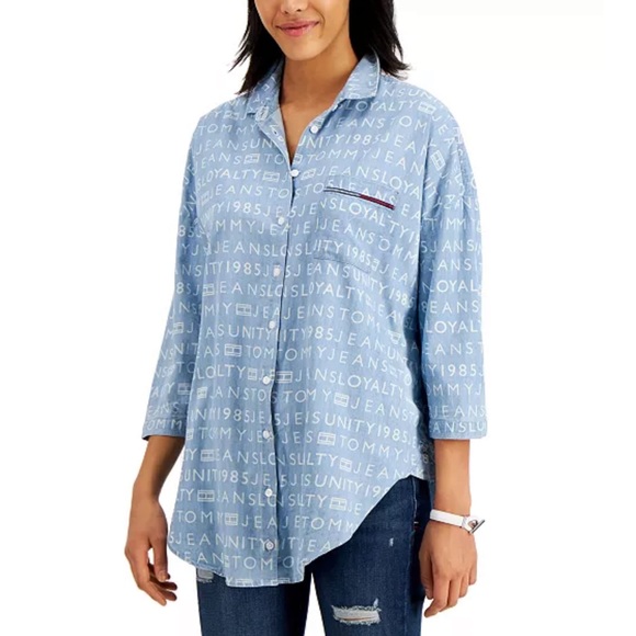 Tommy Hilfiger Tops - Tommy Jeans Chambray Logo-Print Shirt